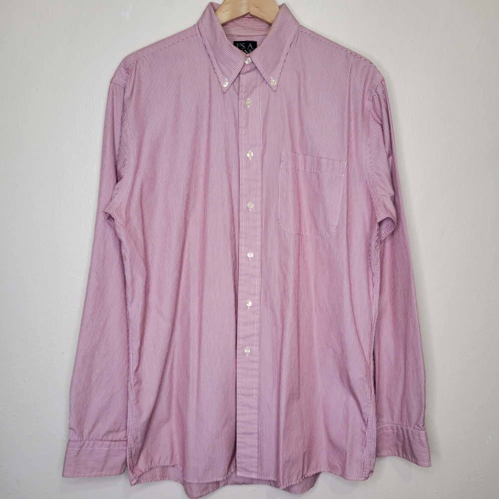Jos. A. Bank 100% Cotton Red and White Striped Button Front, Size 16-36